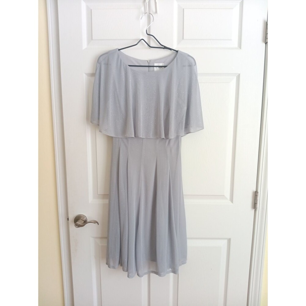 J. Taylor Gray Glitter Shimmer Capelet Overlay Dress Size 12